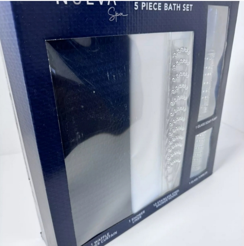 Nueva Spa 5 Piece Bath Set Meriden Navy. Hooks, Liner, Soap Pump, Tumble… - Picture 4 of 7